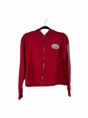 Roxy Red Zip Up Hoodie Logo Graphic Sleeve Casual Jacket Size L